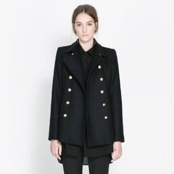 Zara Woman Coat Jacket Wool blend With Metallic Buttons - Picture 1 of 8